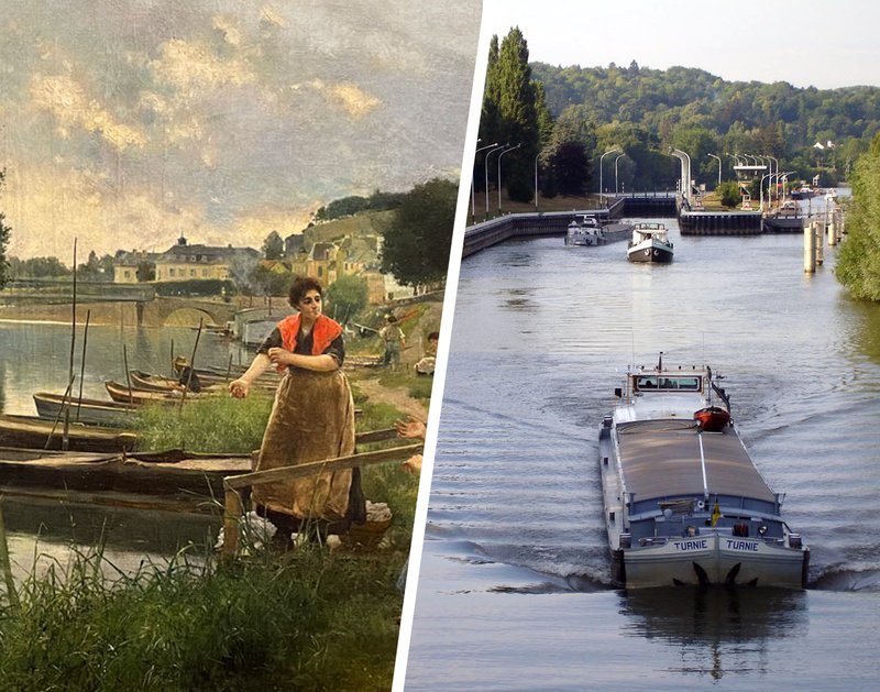 Laveuses sur les bords de l’Oise, Luis Jiménez y Aranda / Transport fluvial sur l'Oise
